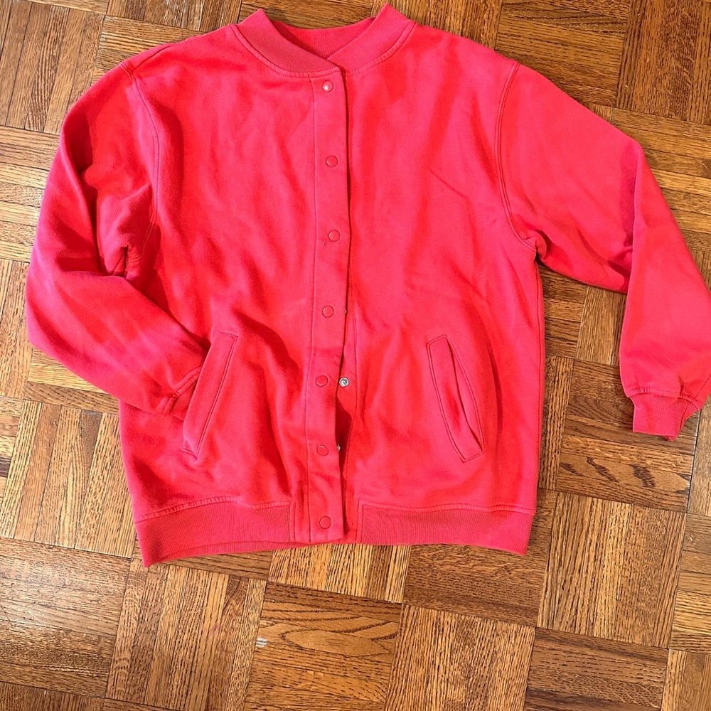 Vintage Red Snap Sweatshirt Cardigan with pockets